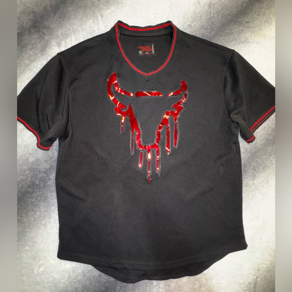 (A4) Sacred Crown Red Bull‎ Drip Jersey Shirt Black Red Metallic Mens Size XXL